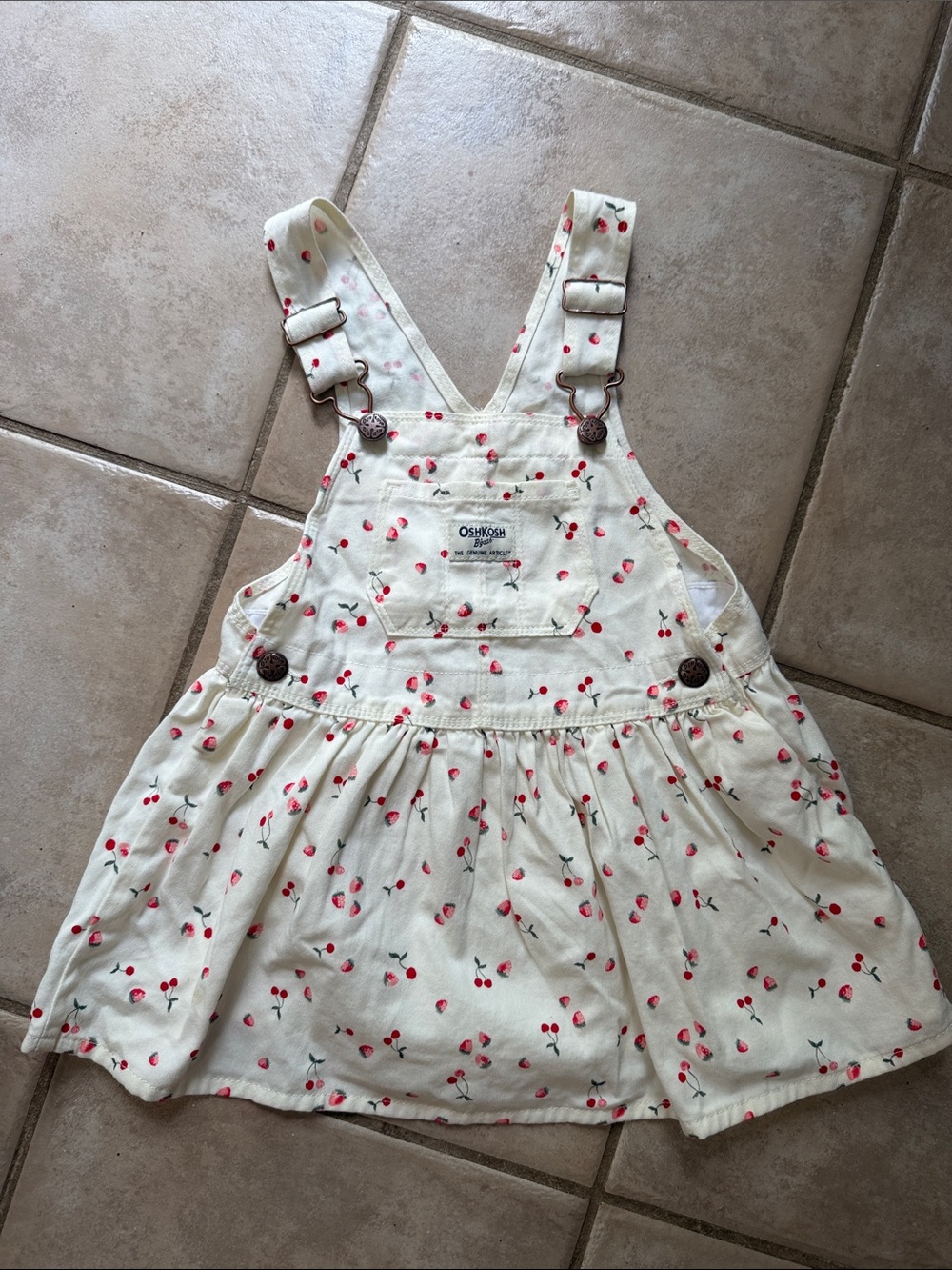 OshKosh B'gosh Cream Cherry and strawberry Print overall Dress